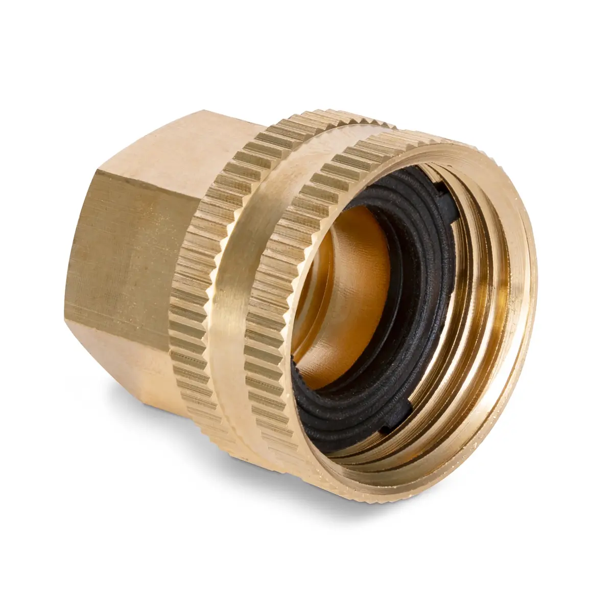 GILMOUR Pro Brass Double Female Hose Connector, Swivel Thread 1/2" NPT to 3/4" NH | Heavy-Duty Brass - main product image