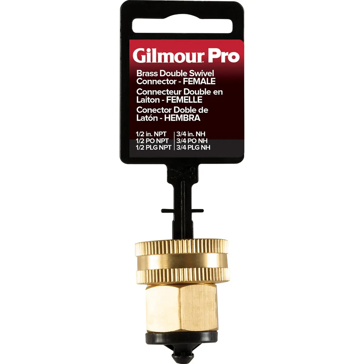 GILMOUR Pro Brass Double Female Hose Connector, Swivel Thread 1/2" NPT to 3/4" NH | Heavy-Duty Brass - view 2