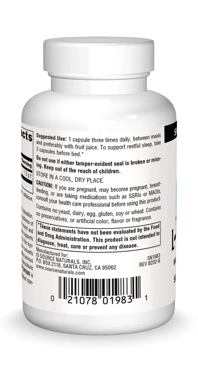 Source Naturals L-Tryptophan 500mg | Supports Restful Sleep & Mood (70-120 chars) - view 2