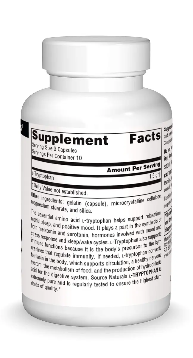 Source Naturals L-Tryptophan 500mg | Supports Restful Sleep & Mood (70-120 chars) - view 3