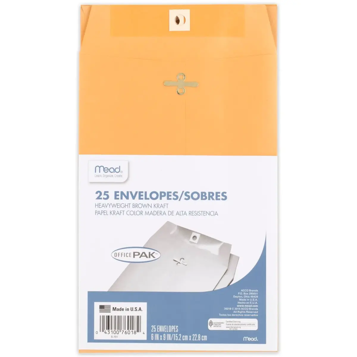 Mead Clasp Envelopes 6" x 9" (15.24cm x 22.86cm) | Brown Kraft Mailing Envelopes, 25 Count - main product image