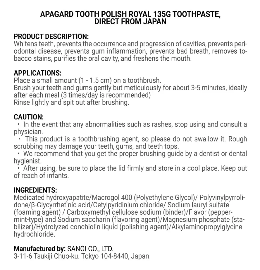 APAGARD Tooth Polish Royal Toothpaste 135g (4.8 oz) | Medicated Oral Care for Superior Cleaning - view 3