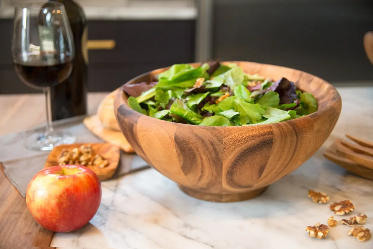 Ironwood Gourmet Acacia Wood Salad Bowl, Large 30.48cm (12") x 13.97cm (5.5") Salinas Fruit & Salad Bowl | Handcrafted Natural Wood Centerpiece - view 6