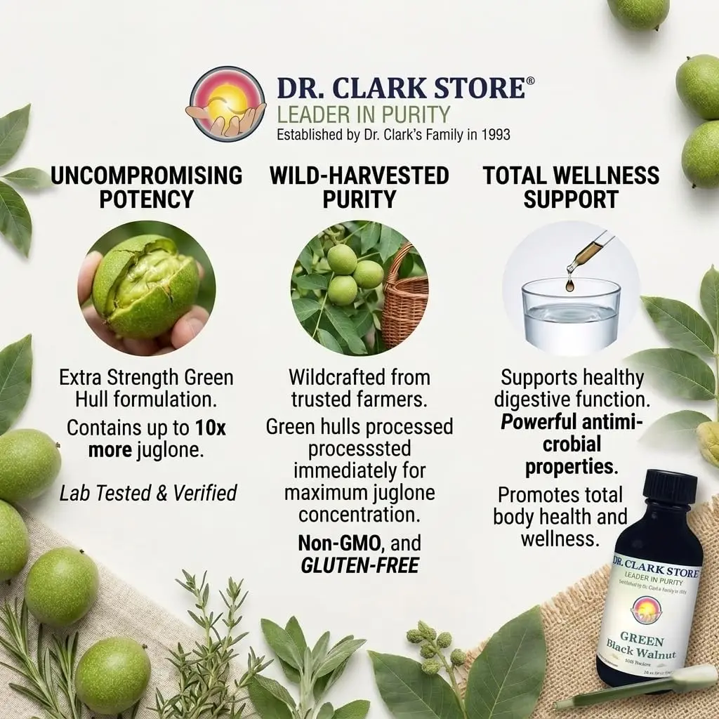 Dr Clark Store Green Black Walnut Hull Tincture 60ml (2 Fl Oz) | Supports Intestinal Microbial Balance - view 7