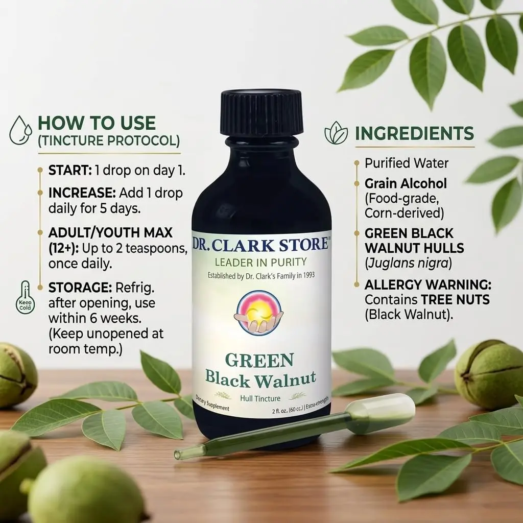 Dr Clark Store Green Black Walnut Hull Tincture 60ml (2 Fl Oz) | Supports Intestinal Microbial Balance - view 4