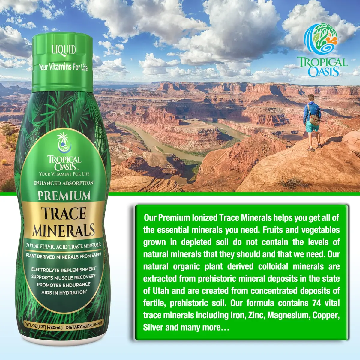 Tropical Oasis 16 oz Nutritional Supplement | 74 Organic Plant-Based Trace Minerals, Up to 96% Absorption - view 6