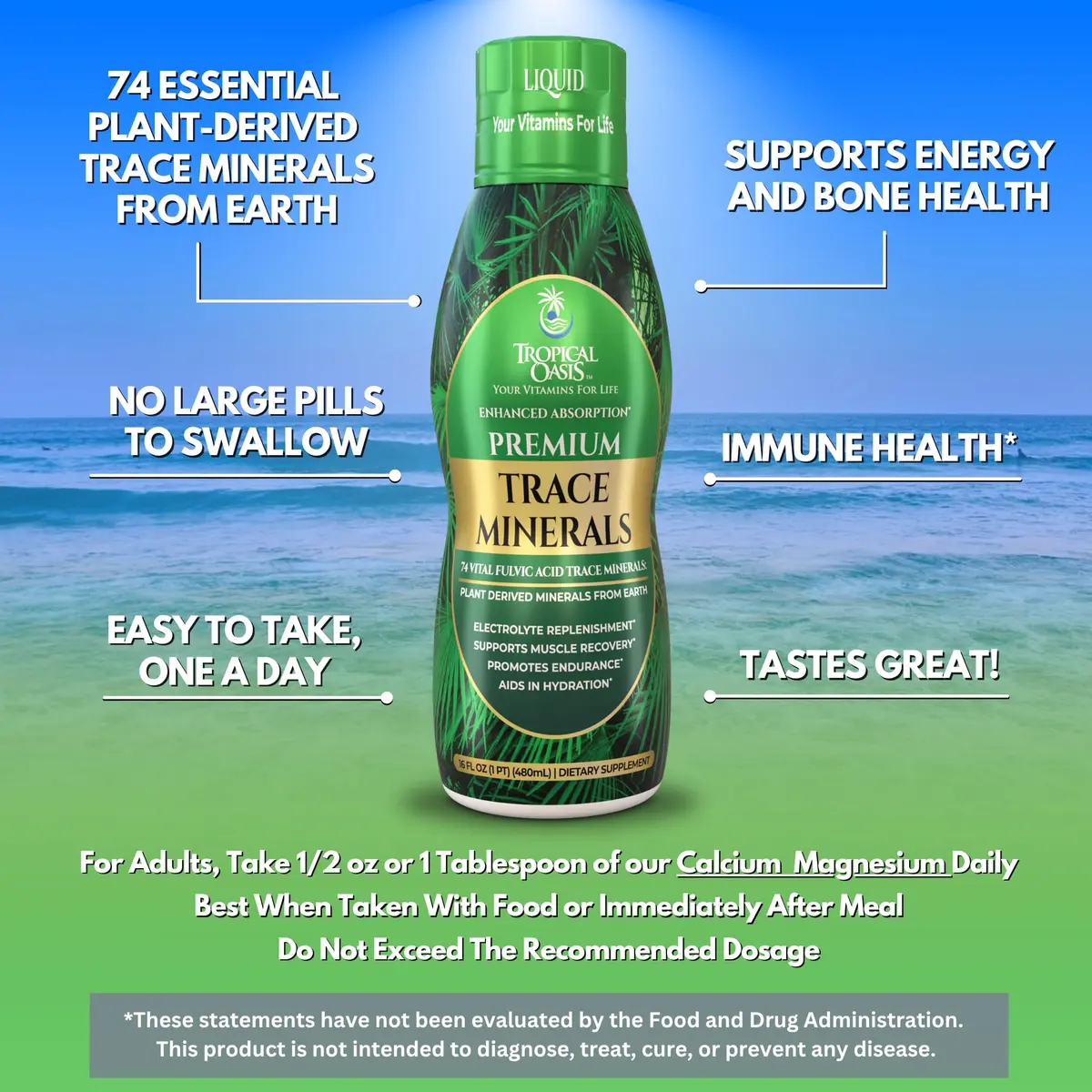 Tropical Oasis 16 oz Nutritional Supplement | 74 Organic Plant-Based Trace Minerals, Up to 96% Absorption - view 3