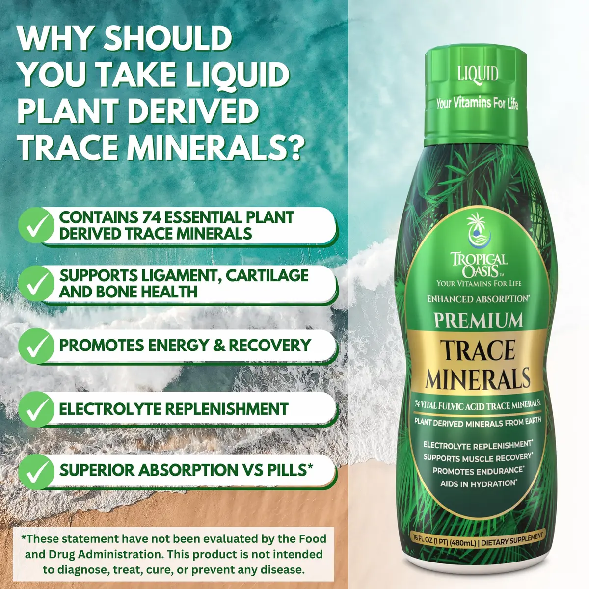 Tropical Oasis 16 oz Nutritional Supplement | 74 Organic Plant-Based Trace Minerals, Up to 96% Absorption - view 4