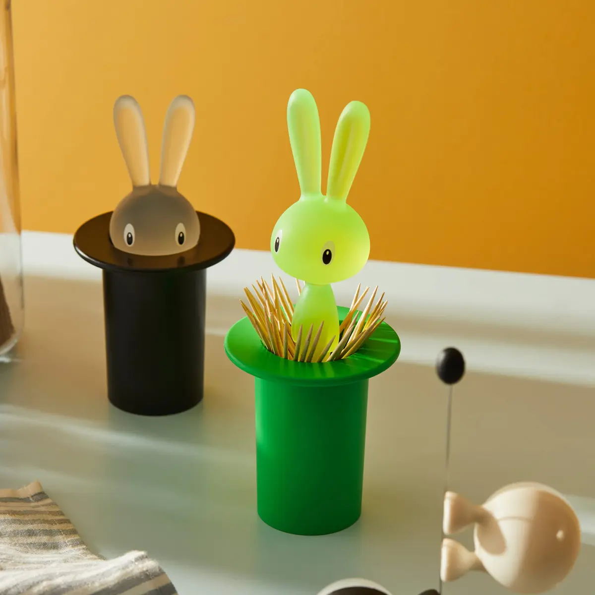 A di Alessi Magic Bunny Toothpick Holder, Yellow | 7.6 cm (3 in) Diameter x 15.2 cm (6 in) Height - view 5