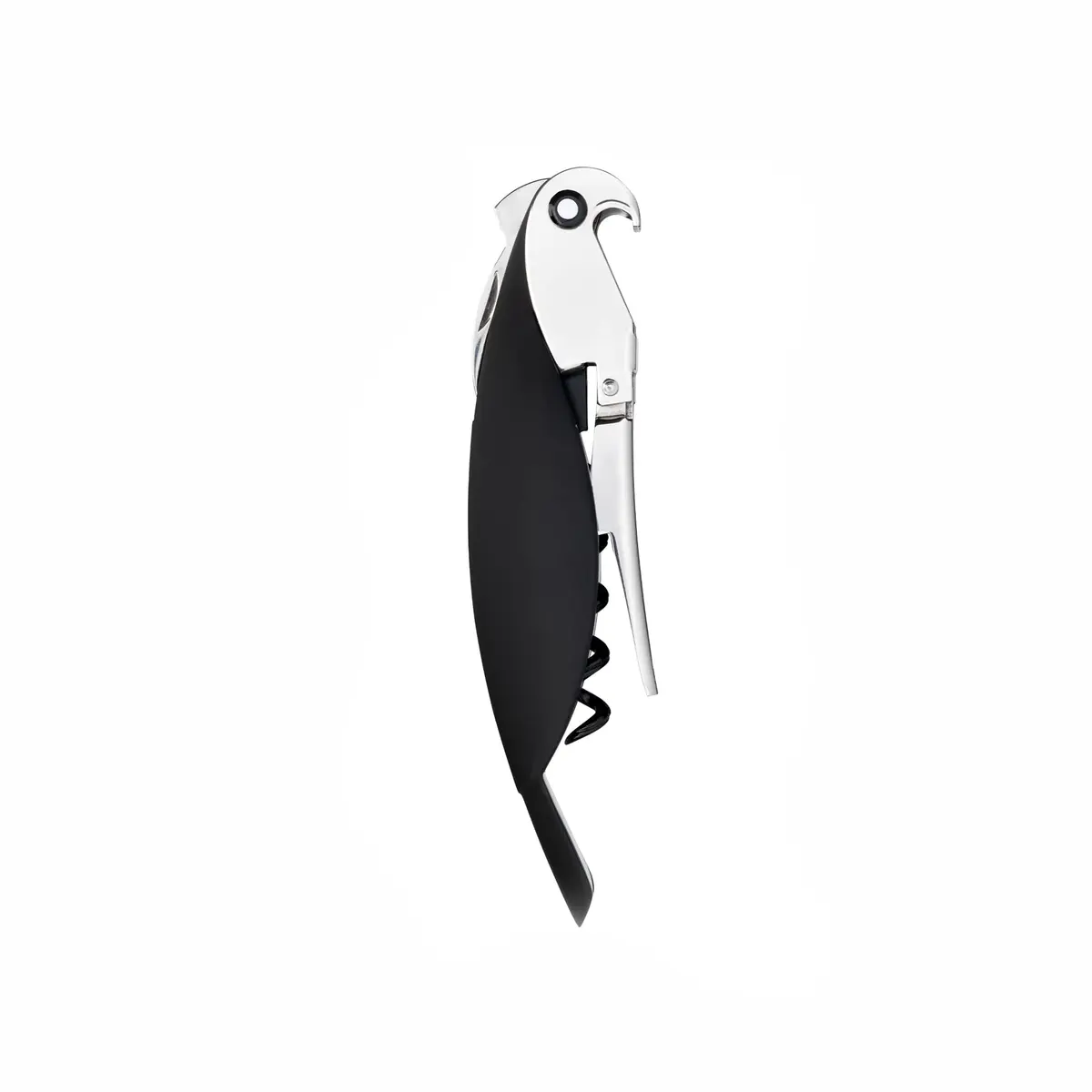 Alessi Parrot Sommelier Corkscrew Black | Designer Alessandro Mendini Cast Aluminum & PC - main product image