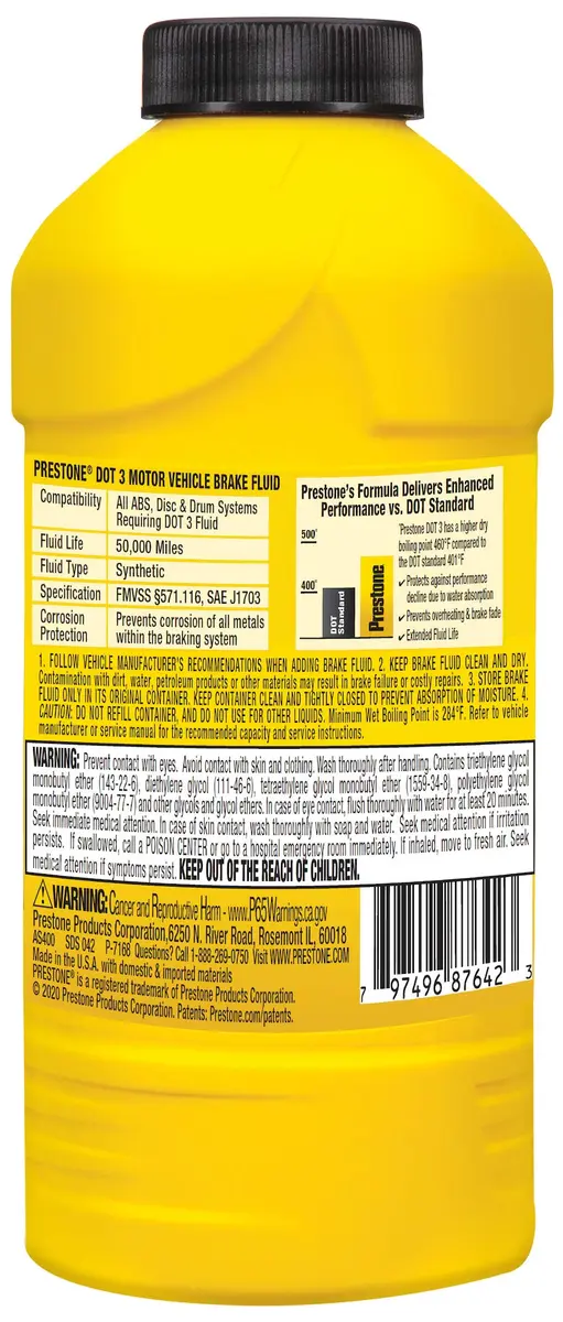 Prestone DOT 3 Synthetic Brake Fluid 12 oz. | High Boiling Point, 50,000 Mile Life, Water Absorption Resistance - view 2