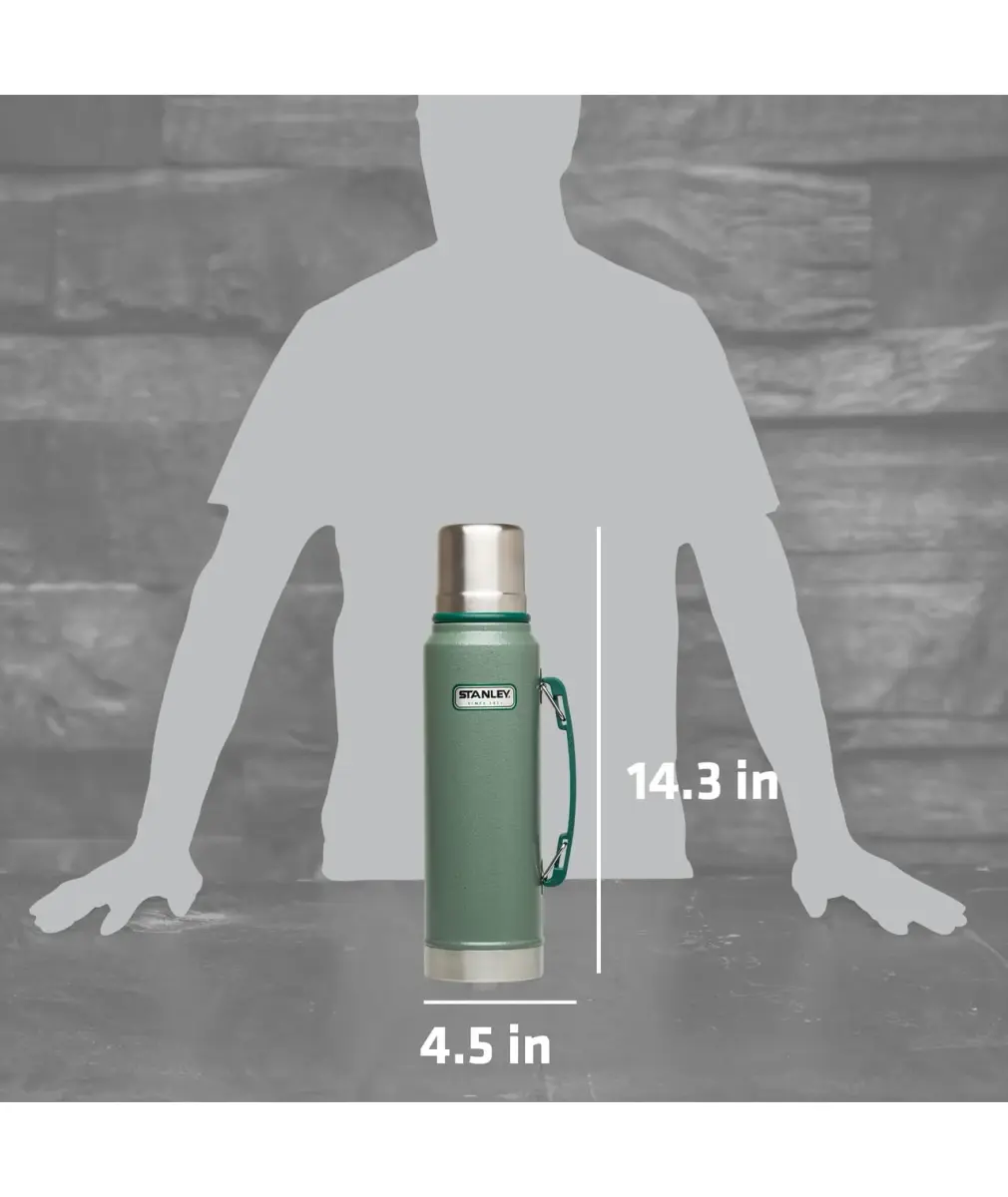 Stanley Heritage Classic Vacuum Bottle 1.1 qt Hammertone Green | Leakproof Lid, Built-in Cup - view 3