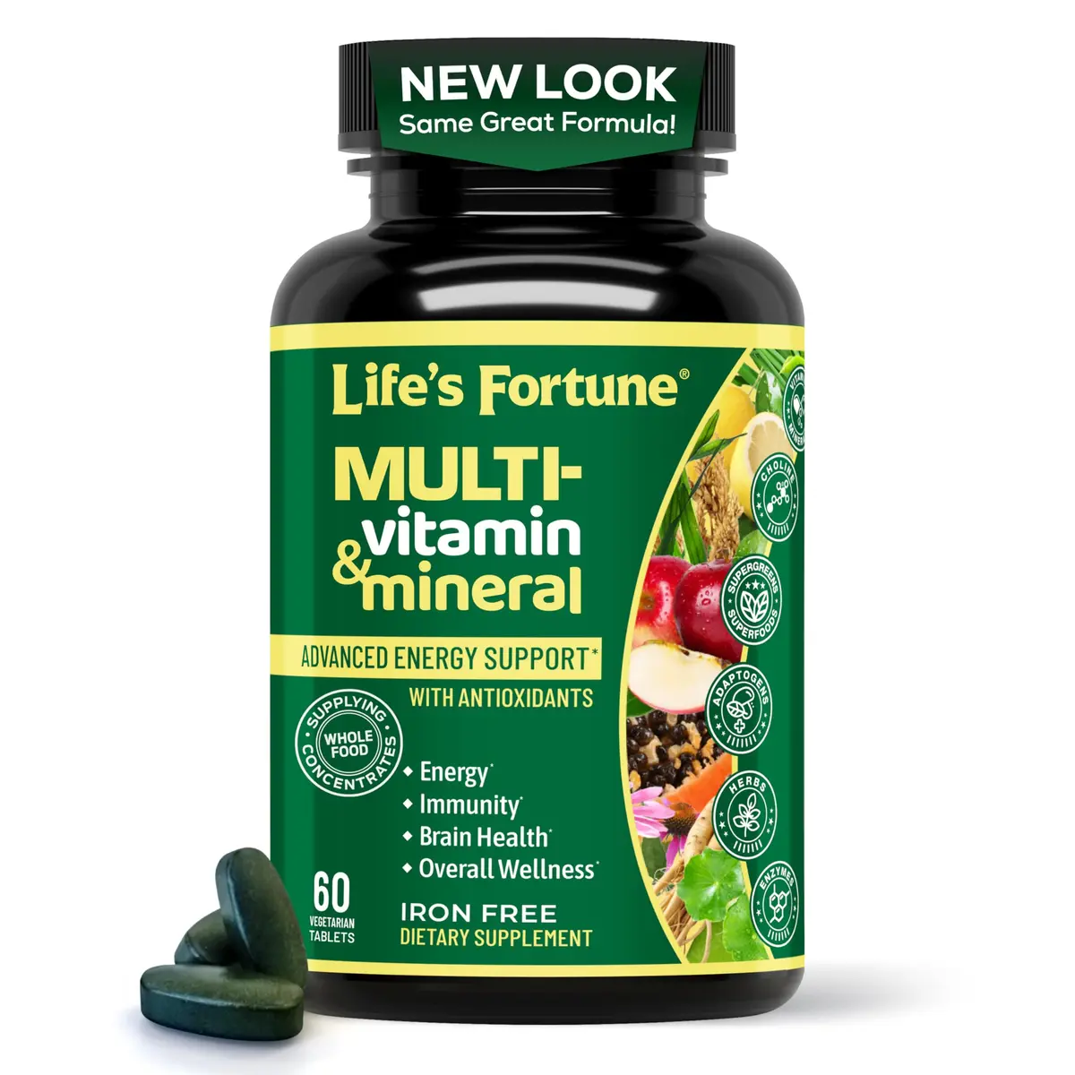 Life's Fortune Whole Food Multivitamin & Mineral Supplement for Men & Women | 60 Vegetarian Tablets | Energy, Immunity & Brain Support - main product image