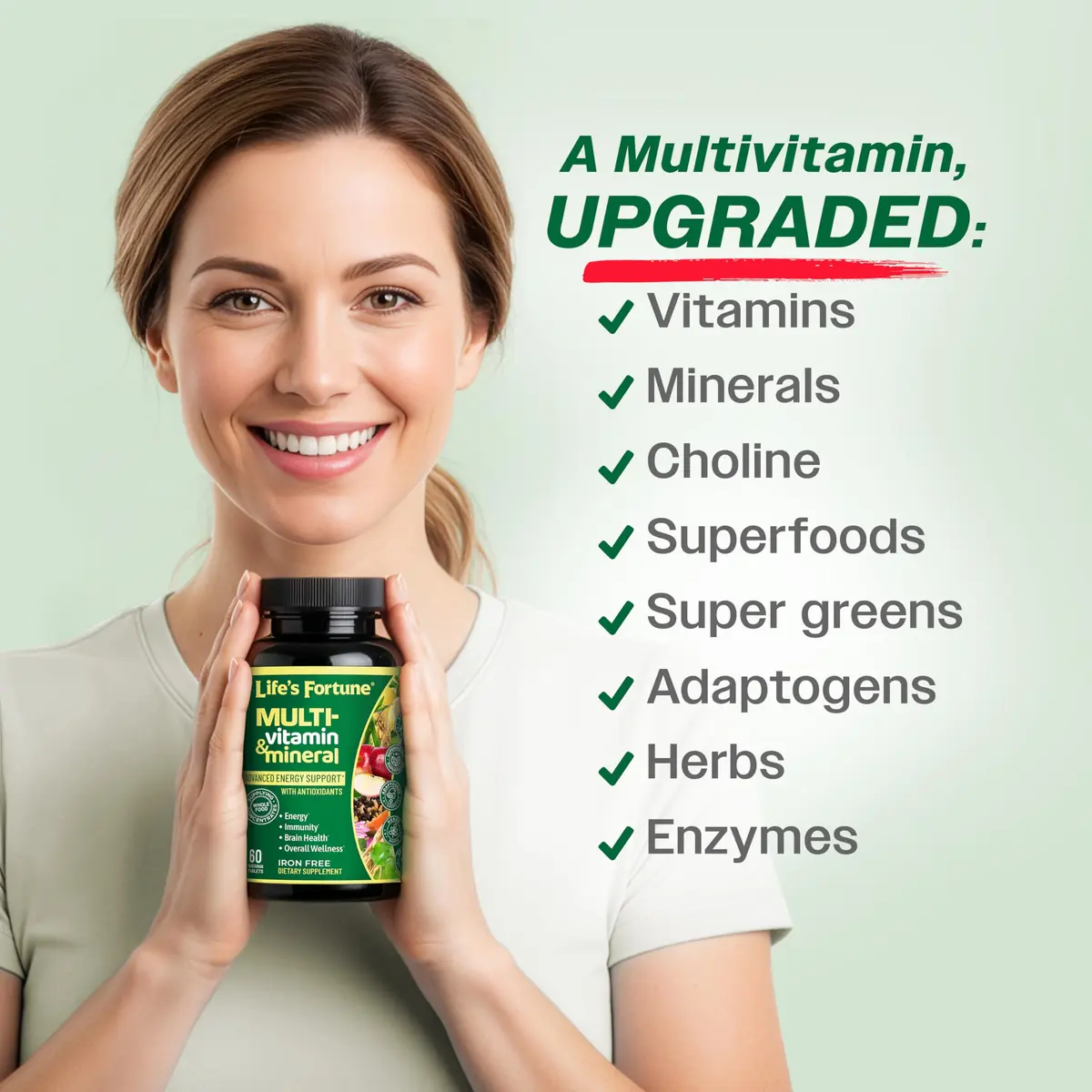Life's Fortune Whole Food Multivitamin & Mineral Supplement for Men & Women | 60 Vegetarian Tablets | Energy, Immunity & Brain Support - view 4