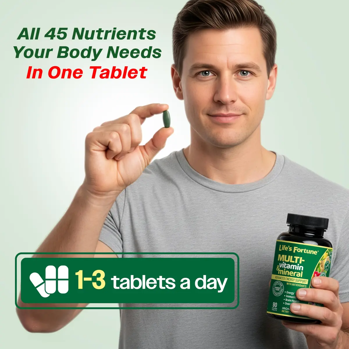 Life's Fortune Whole Food Multivitamin & Mineral Supplement for Men & Women – Energy Support Vitamins for Immune, Brain & Metabolism Support – Iron Free, 90 Vegetarian Tablets - view 6
