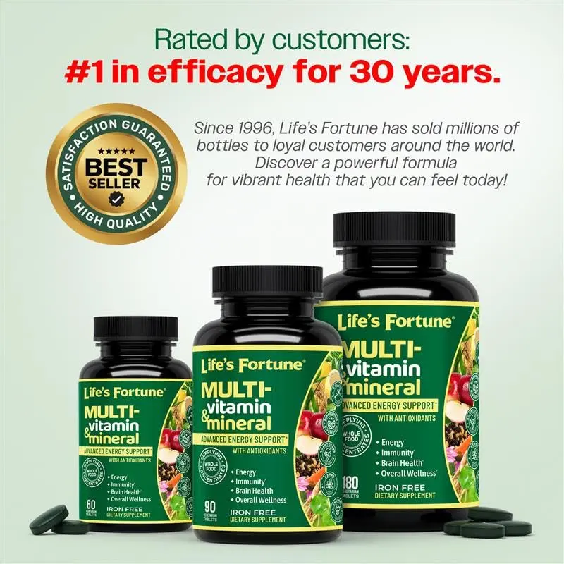 Life's Fortune Whole Food Multivitamin & Mineral Supplement for Men & Women – Energy Support Vitamins for Immune, Brain & Metabolism Support – Iron Free, 90 Vegetarian Tablets - view 10
