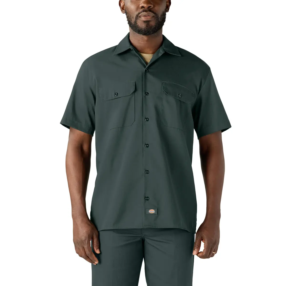 Dickies Men's Short-Sleeve Work Shirt, Hunter Green, Small | Moisture-Wicking Cotton-Poly Blend - main product image