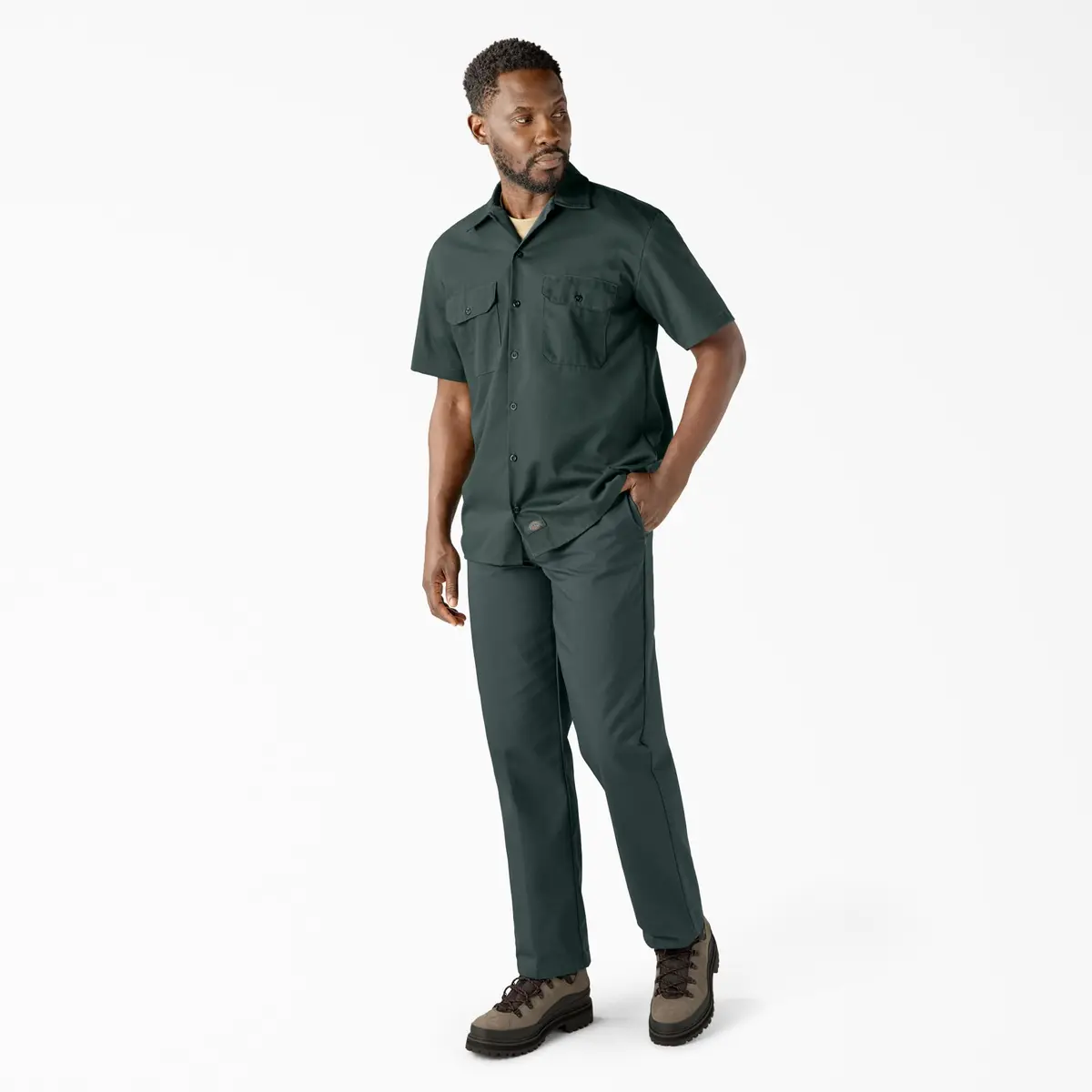 Dickies Men's Short-Sleeve Work Shirt, Hunter Green, Small | Moisture-Wicking Cotton-Poly Blend - view 5