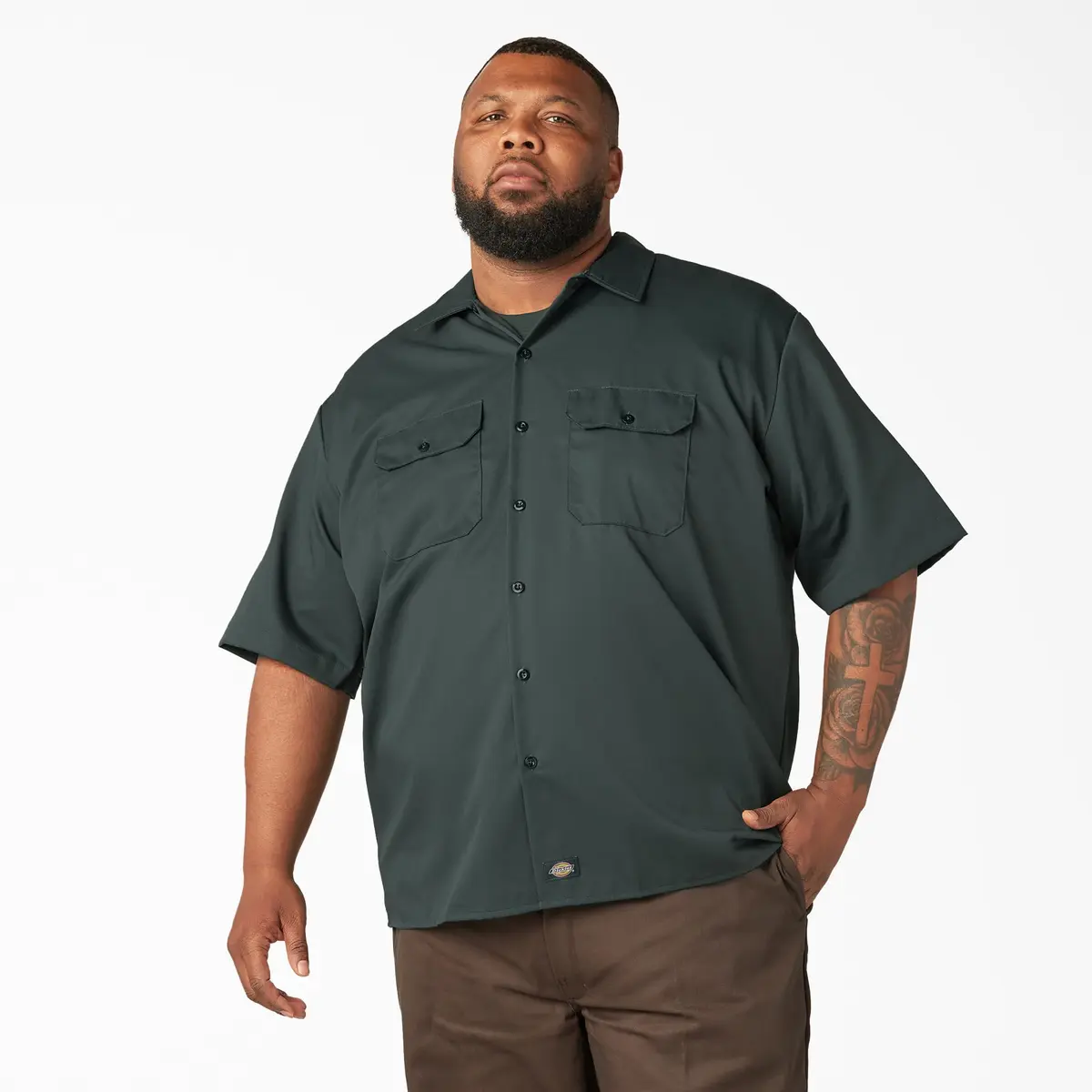 Dickies Men's Short-Sleeve Work Shirt, Hunter Green, Small | Moisture-Wicking Cotton-Poly Blend - view 7