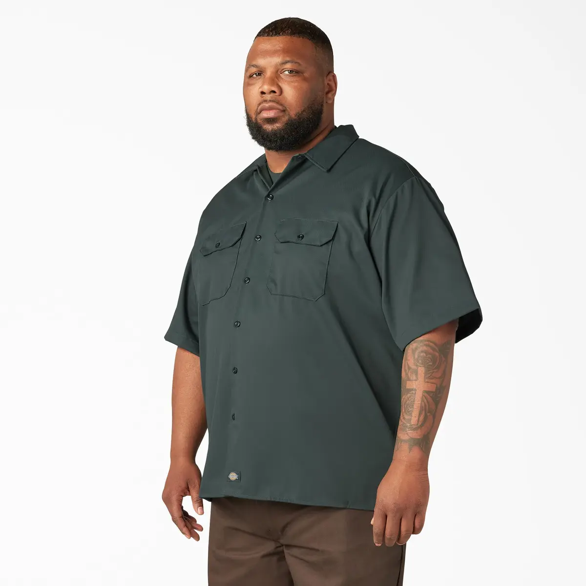 Dickies Men's Short-Sleeve Work Shirt, Hunter Green, Small | Moisture-Wicking Cotton-Poly Blend - view 8
