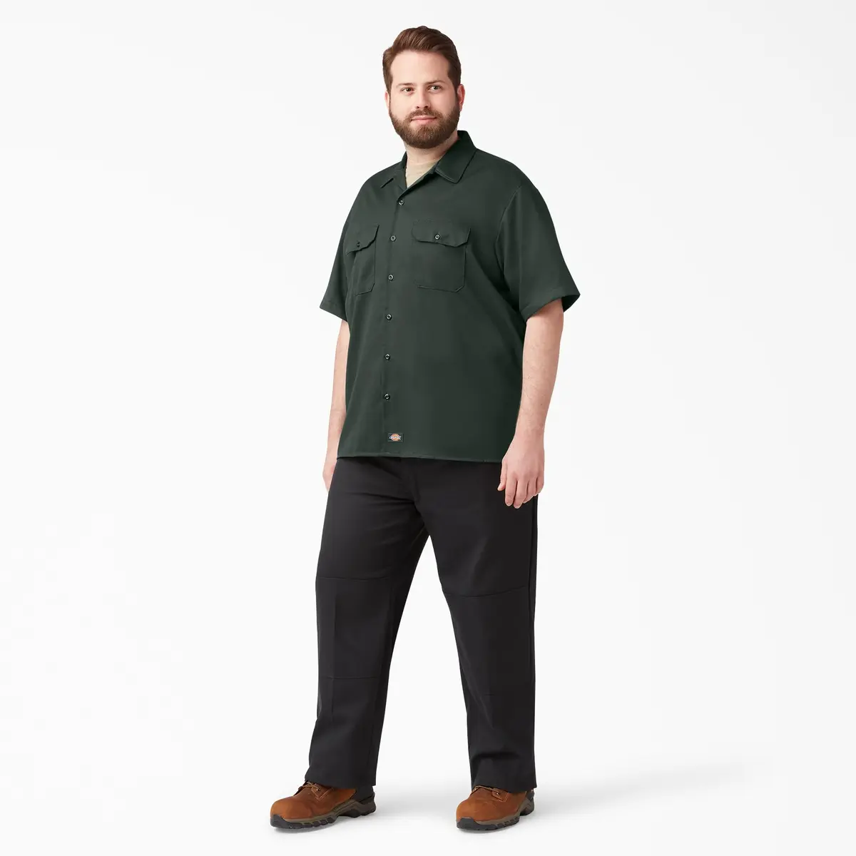 Dickies Men's Short-Sleeve Work Shirt, Hunter Green, Small | Moisture-Wicking Cotton-Poly Blend - view 3