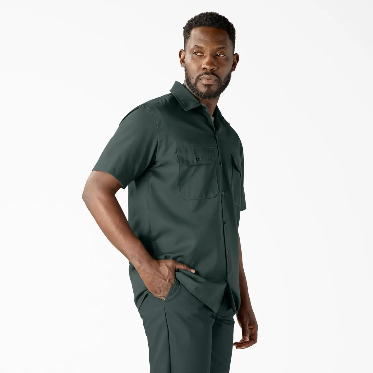 Dickies Men's Short-Sleeve Work Shirt, Hunter Green, Small | Moisture-Wicking Cotton-Poly Blend - view 4