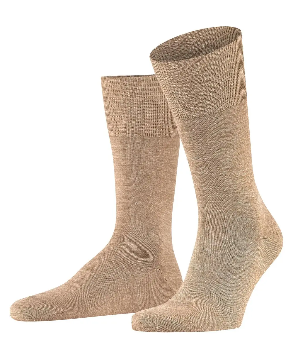 FALKE Men's Airport Socks, Crew Length, Merino Wool Cotton, Brown (Nutmeg Mel 5410), 9.5-10.5 | Classic Formal Comfort - main product image