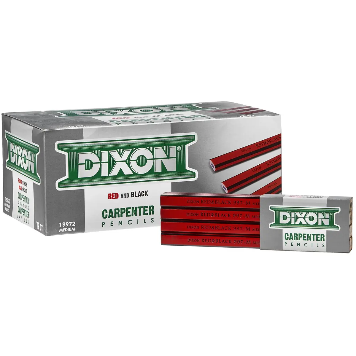 Dixon Woodcase Flat Carpenter's Pencil Medium Red Dozen | Long-Lasting, Smooth Black Marking (70-120 chars) - view 2
