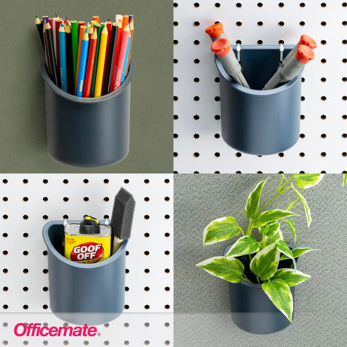 Officemate Wall-Mount Pencil Cup Gray | Space-Saving Desk Organizer for Office & School Supplies - view 2