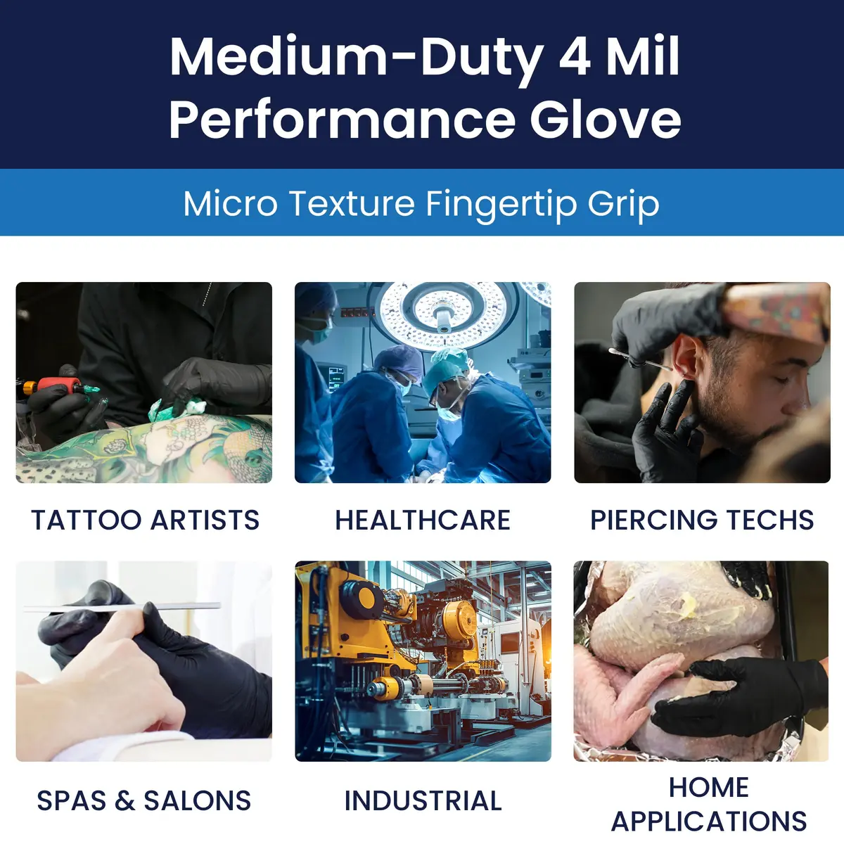 Adenna Night Angel Black Nitrile Exam Gloves 4 mil X-Large | Powder-Free, Textured Grip, Medical-Grade - view 6