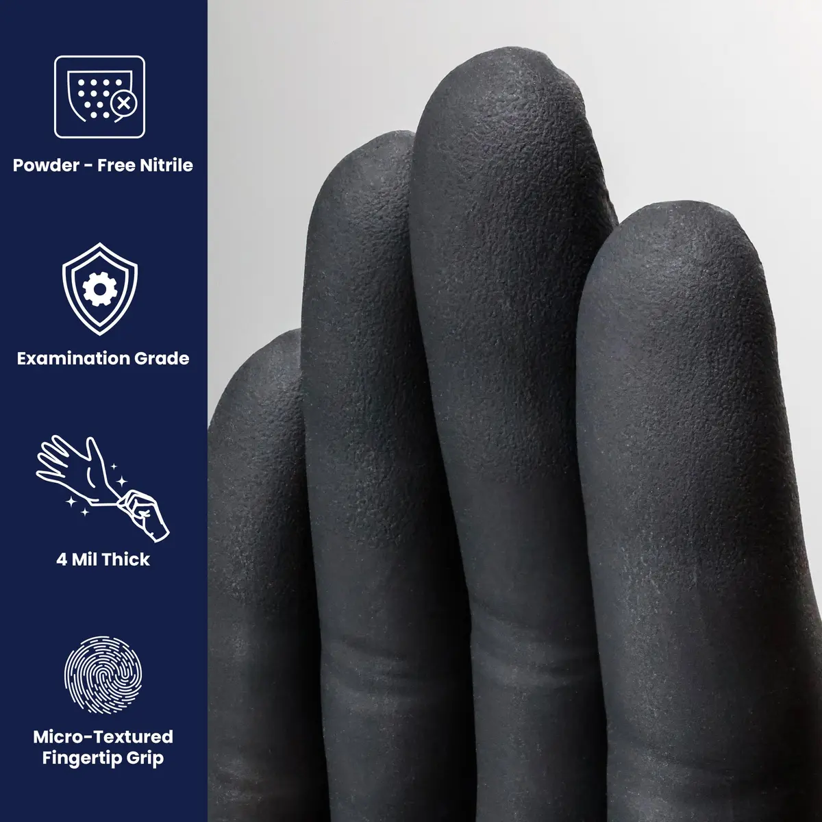 Adenna Night Angel Black Nitrile Exam Gloves 4 mil X-Large | Powder-Free, Textured Grip, Medical-Grade - view 2