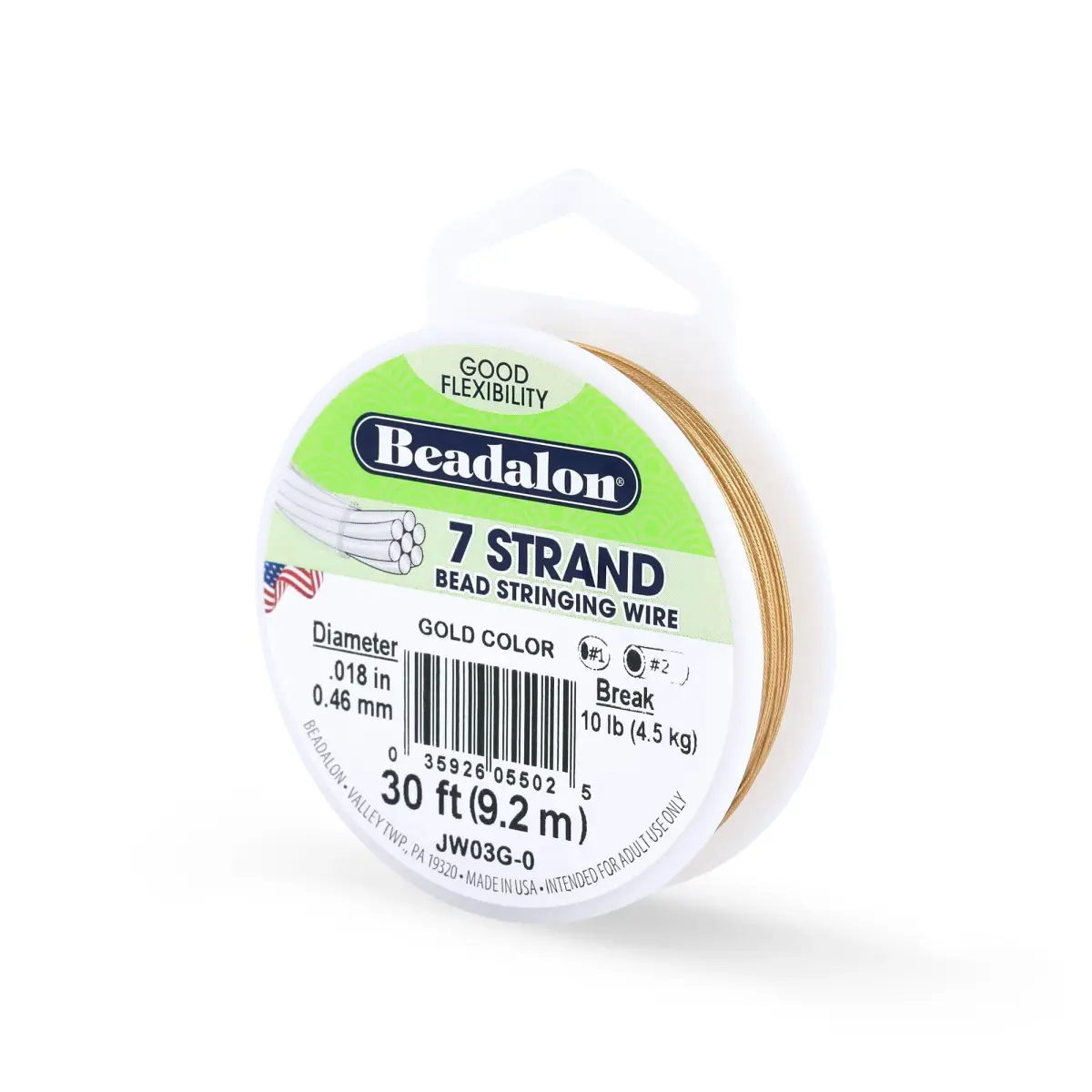 Beadalon 7-Strand Stainless Steel Beading Wire, 0.38 mm - Gold | Flexible & Durable for Jewelry Making - main product image