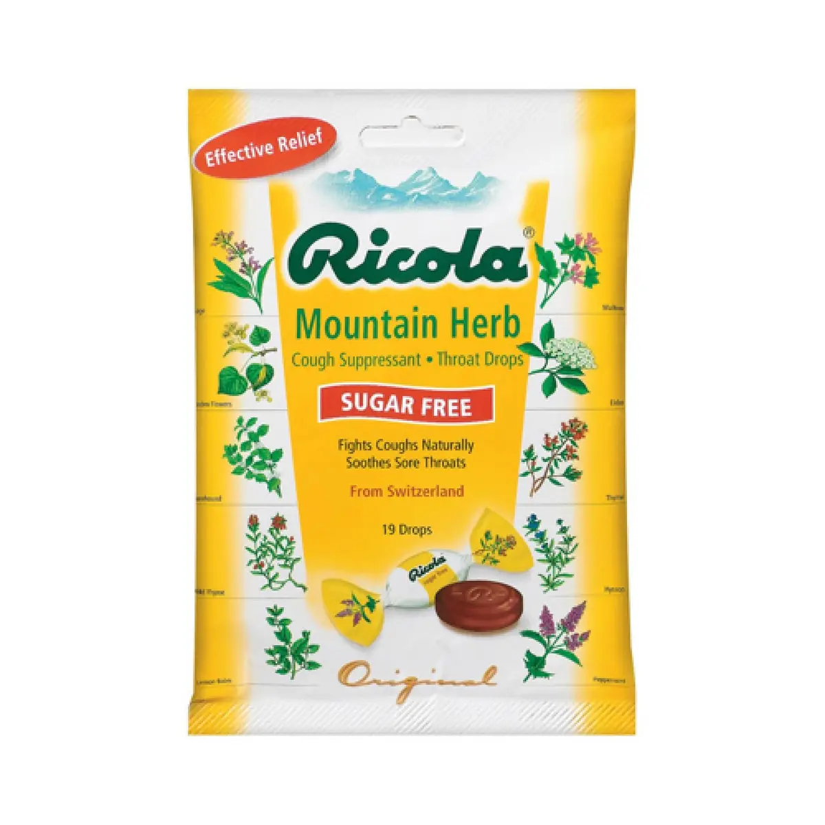 Ricola Mountain Herb Sugar Free Cough Drops | Menthol Relief for Sore Throat (19 Drops) - main product image