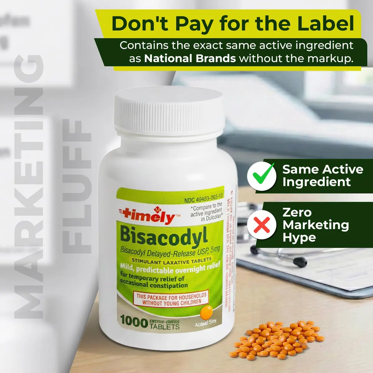 TIME-CAP LABS, INC. Timely Laxative Bisacodyl 5mg Tablets | Overnight Constipation Relief for Adults (1000 Tablets) - view 4