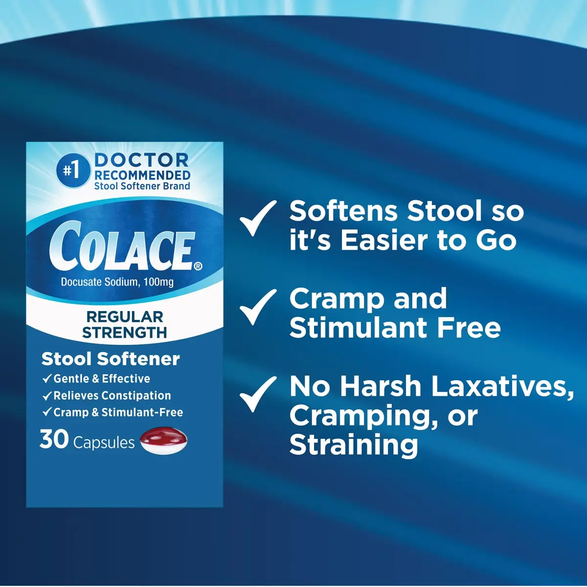 Colace Stool Softener Capsules 30 Count (100 mg) | Gentle Constipation Relief - view 5