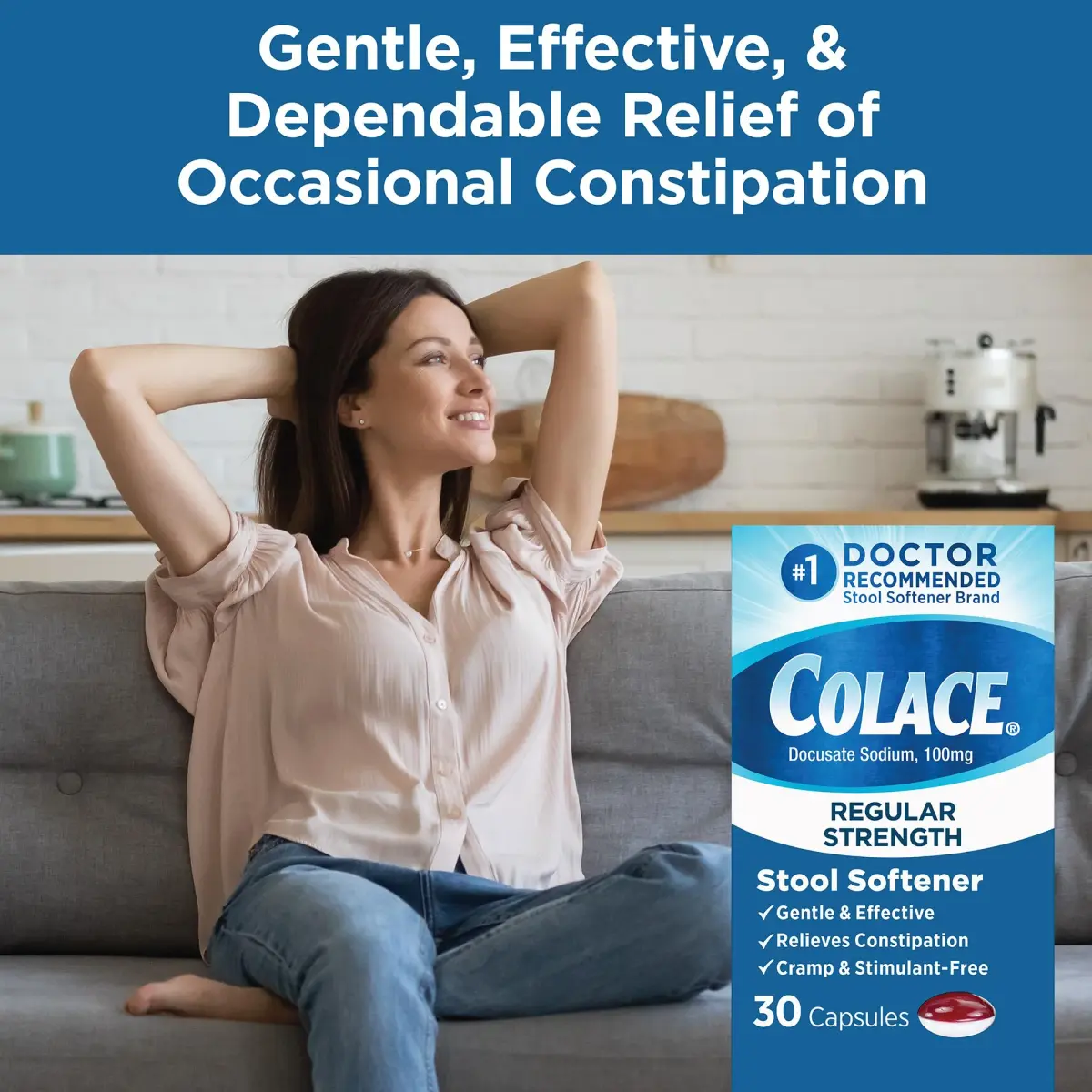 Colace Stool Softener Capsules 30 Count (100 mg) | Gentle Constipation Relief - view 3