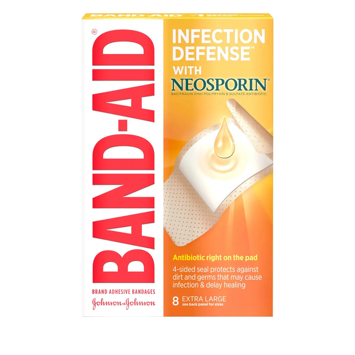 Band-Aid Adhesive Bandages Infection Defense Extra Large 8 Count | Sterile Wound Care with Neosporin - main product image