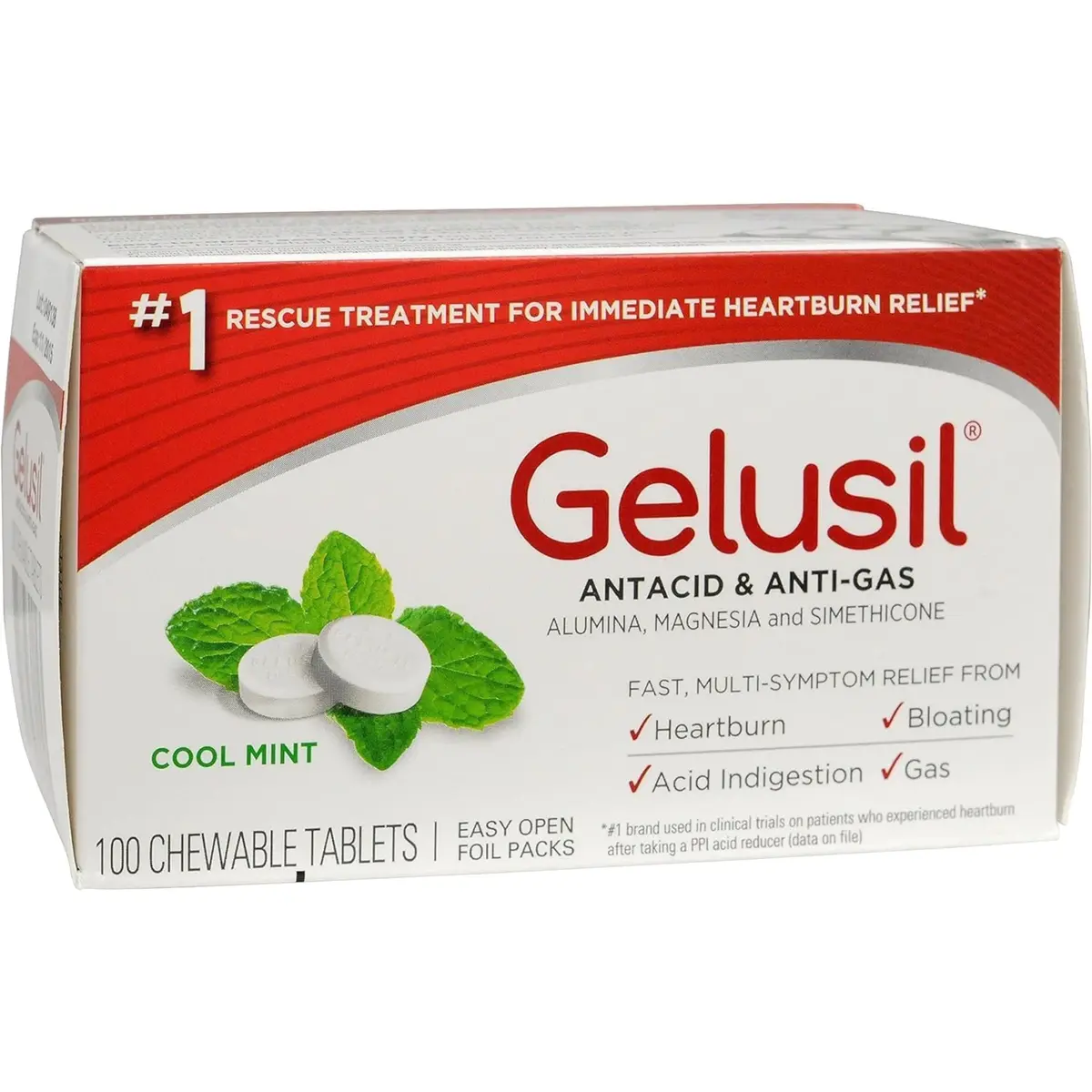 Gelusil Antacid & Anti Gas Tablets for Heartburn Relief, Acid Reflux, Bloating and Gas, Cool Mint - 100ct Blister Pack | Fast Relief & Safe for Night Use - view 8