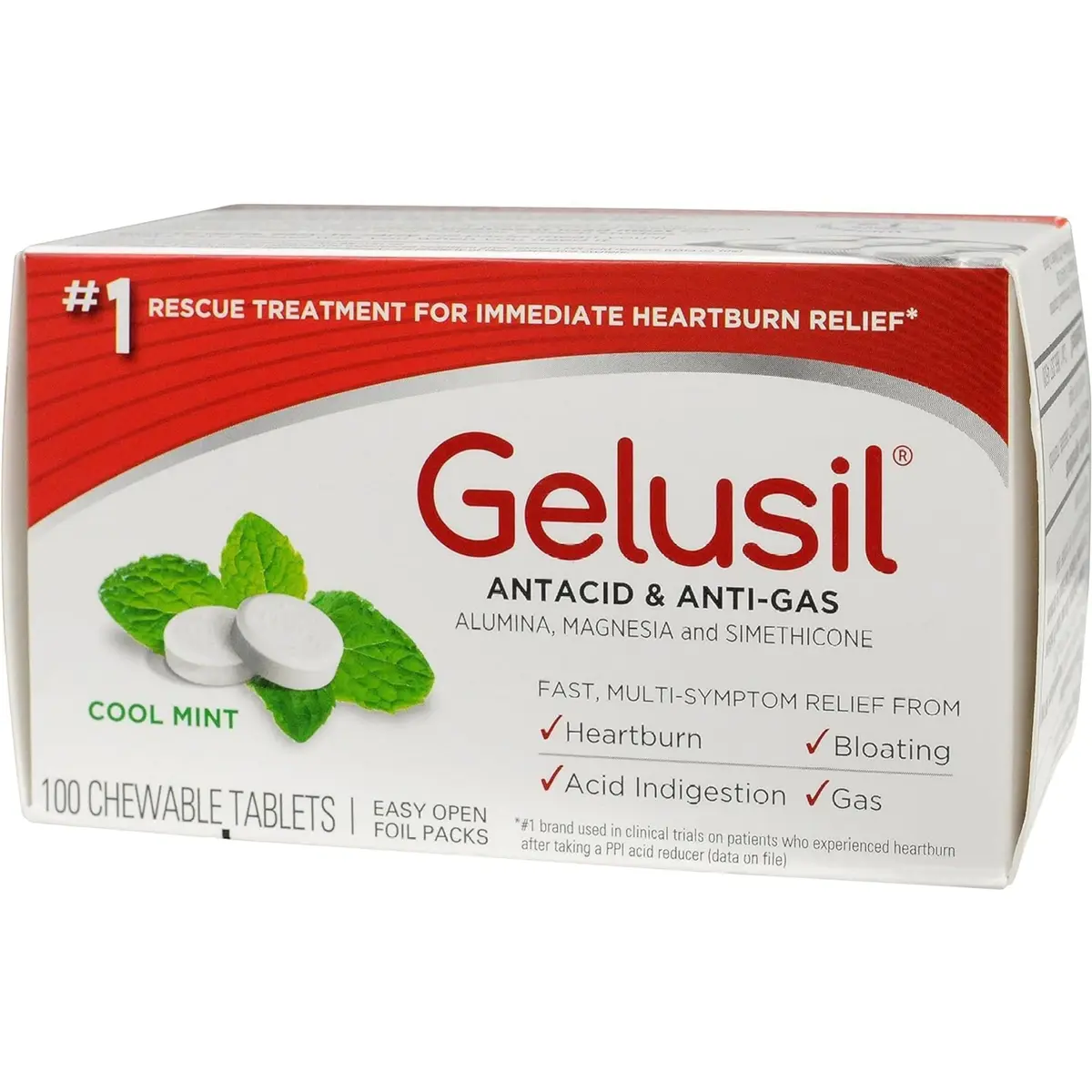 Gelusil Antacid & Anti Gas Tablets for Heartburn Relief, Acid Reflux, Bloating and Gas, Cool Mint - 100ct Blister Pack | Fast Relief & Safe for Night Use - view 9
