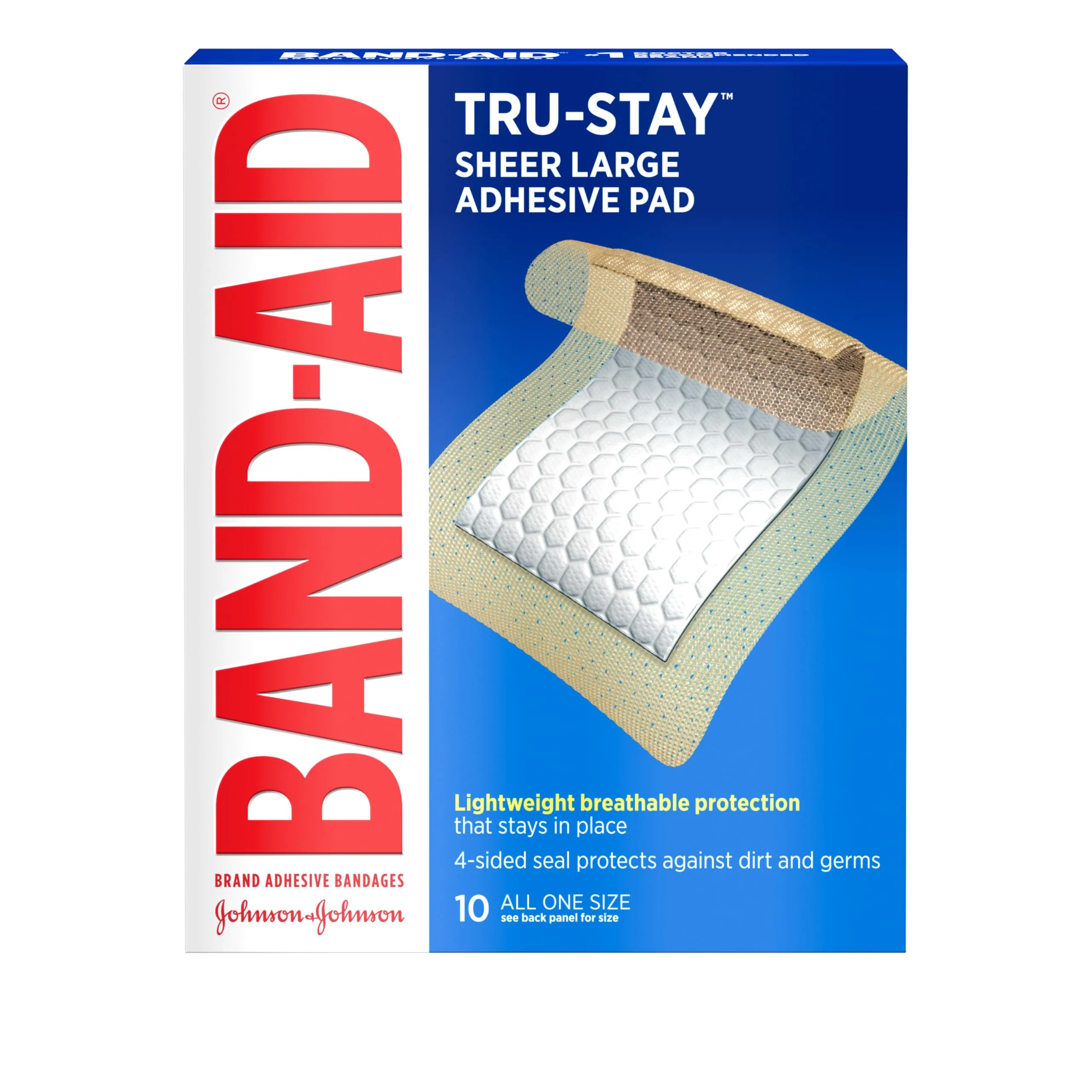 Band-Aid Tru-Stay Adhesive Pads Large Sterile Sheer Bandages | Dependable Protection for Minor Wounds - main product image