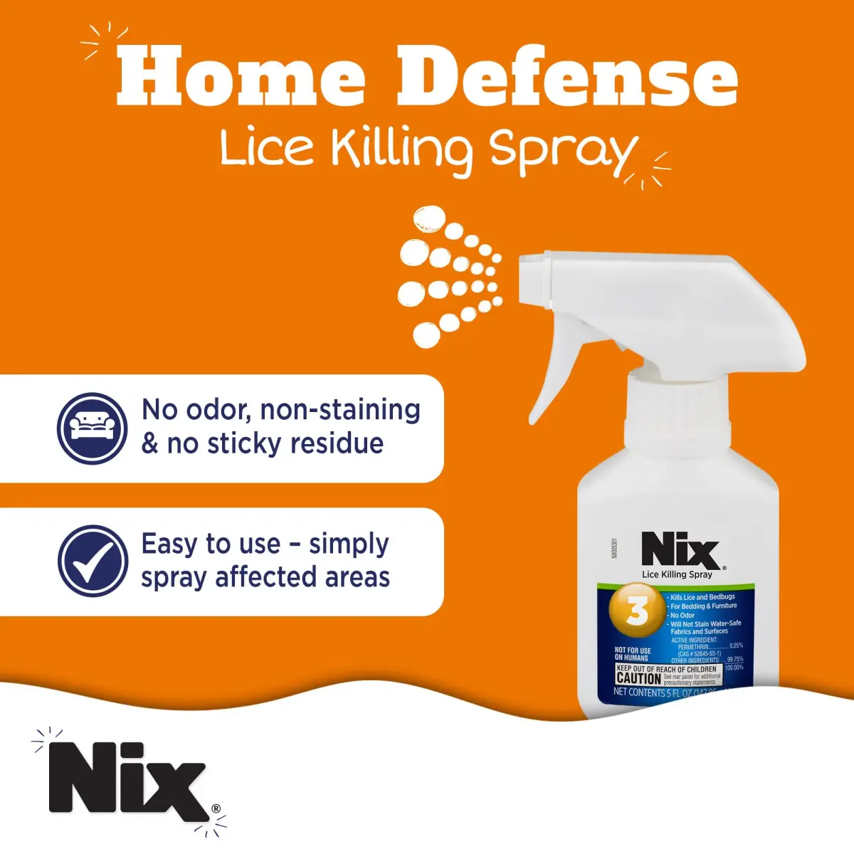 Nix Home Use Lice & Bed Bug Killing Spray 148ml (5 Fl Oz) | Kills Lice on Furniture & Bedding - view 3