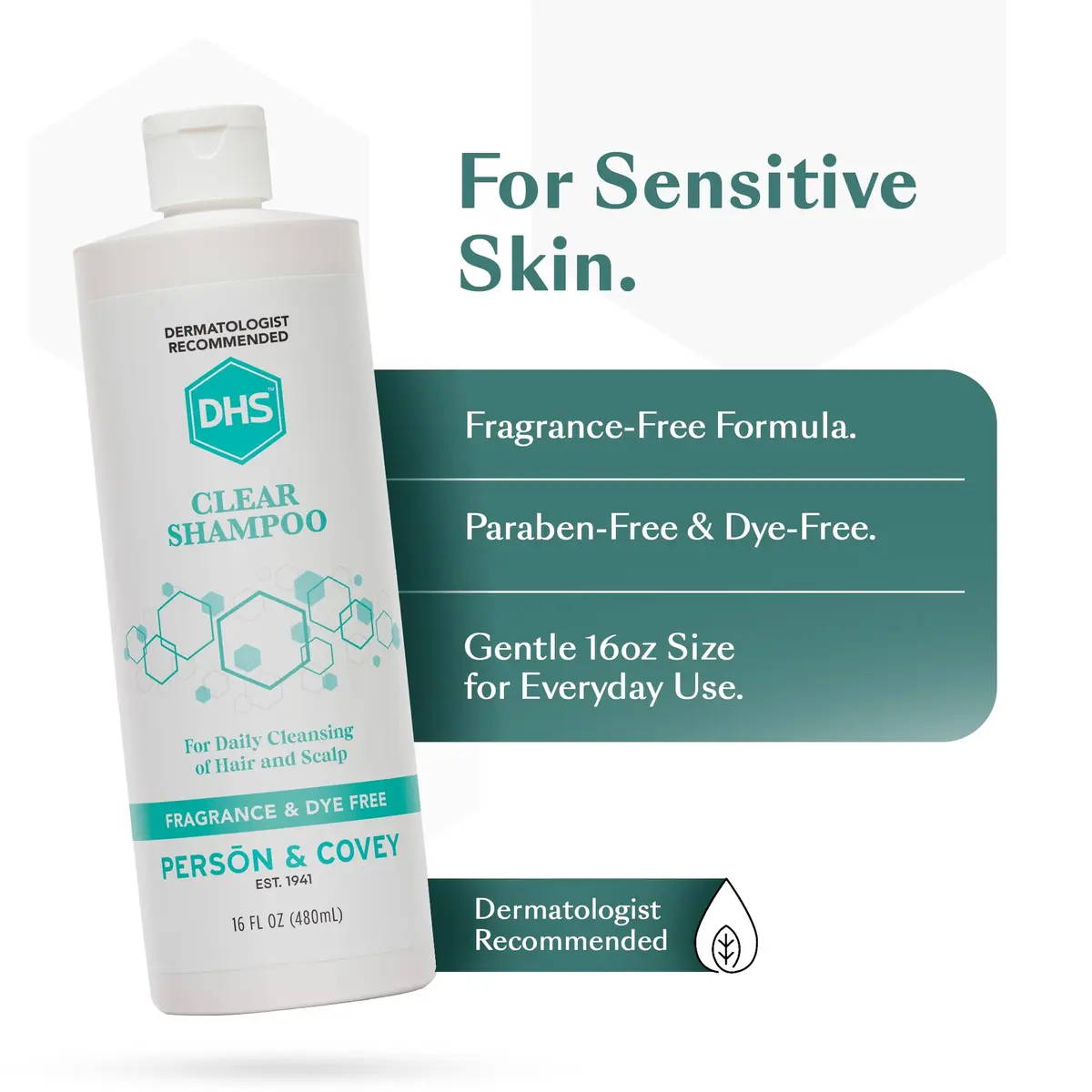 DHS Clear Shampoo for Sensitive Skin 16oz | Gentle, Fragrance-Free, Dermatologist Recommended - view 3