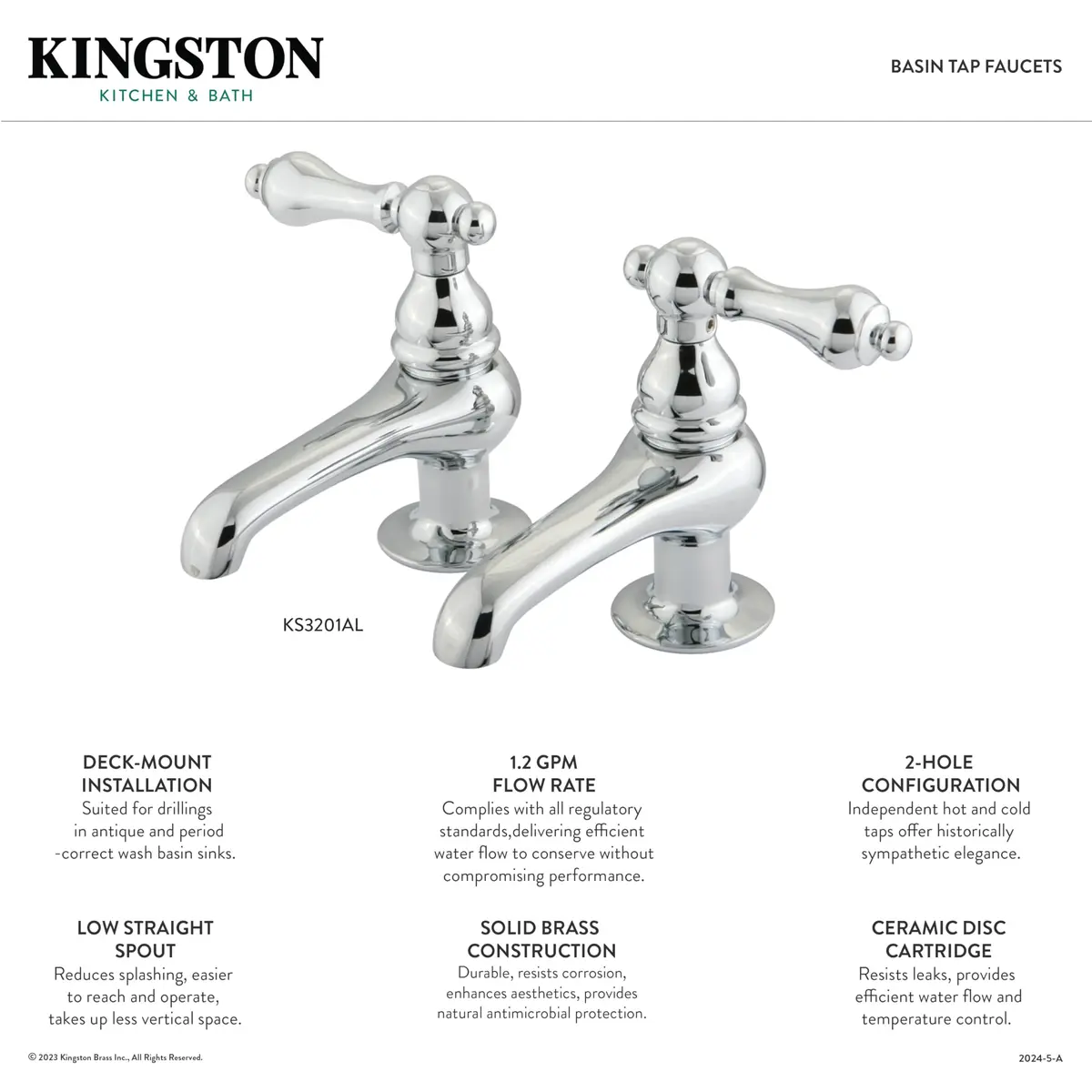 Kingston Brass KS3201AX Restoration Basin Tap Faucet, Chrome, 3.88 x 3.5 x 1.75 | Drip-Free Ceramic Cartridge - view 2