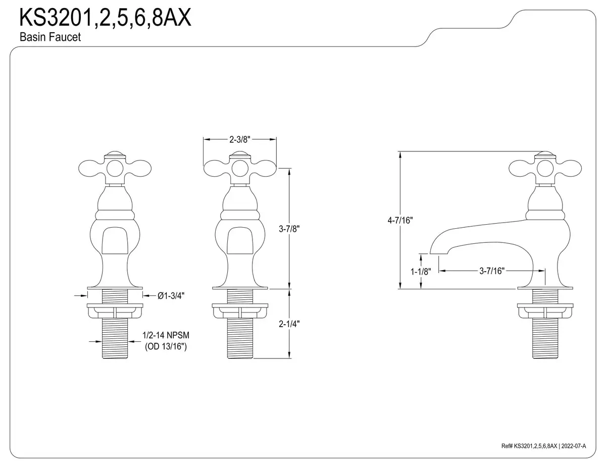 Kingston Brass KS3201AX Restoration Basin Tap Faucet, Chrome, 3.88 x 3.5 x 1.75 | Drip-Free Ceramic Cartridge - view 3