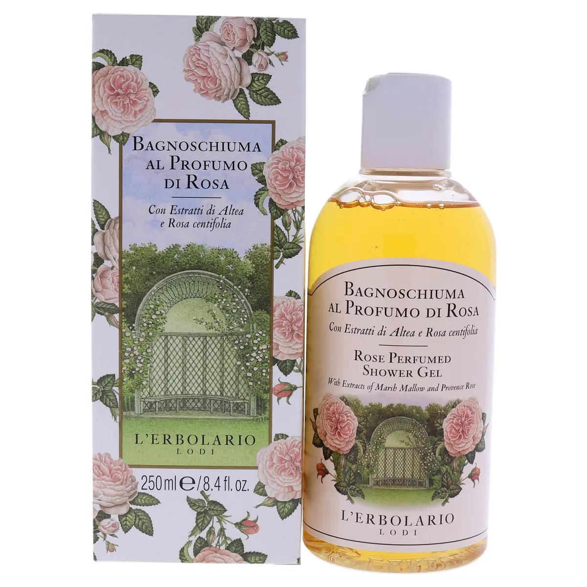 L'Erbolario Perfumed Shower Gel – Soothing Body Soap with Marsh Mallow – Protecting and Toning Body Wash with Amber Floral Fragrance - Rose - 8.4 oz - main product image