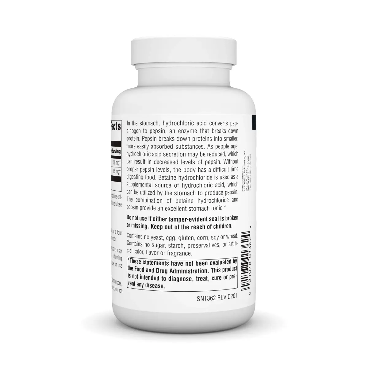 Source Naturals Betaine HCl 650 mg Tablets | Digestive Support with Pepsin (180 Count) - view 3