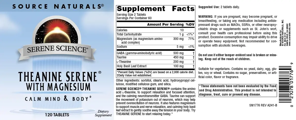 Source Naturals Serene Science Theanine Serene with Magnesium - 120 Tablets | Supports Relaxation & Focus - view 4