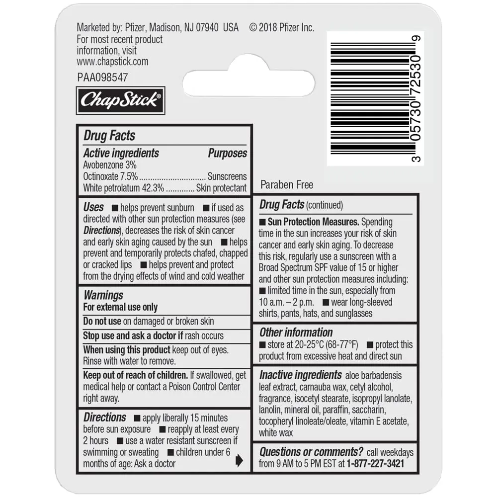 ChapStick Moisturizer Original Lip Balm Tubes SPF 15 0.15 Oz | Hydrating & Skin Protectant - view 3