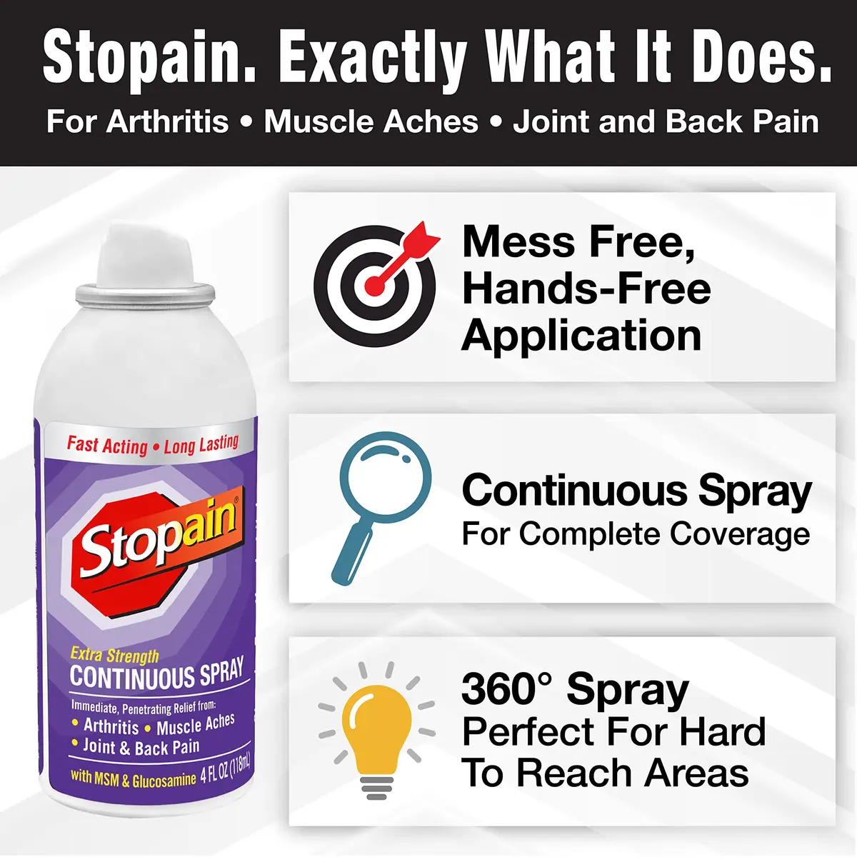 Stopain Pain Relief Spray 4oz | Fast-Acting Max Strength Topical Analgesic for Arthritis & Muscle Pain - view 2