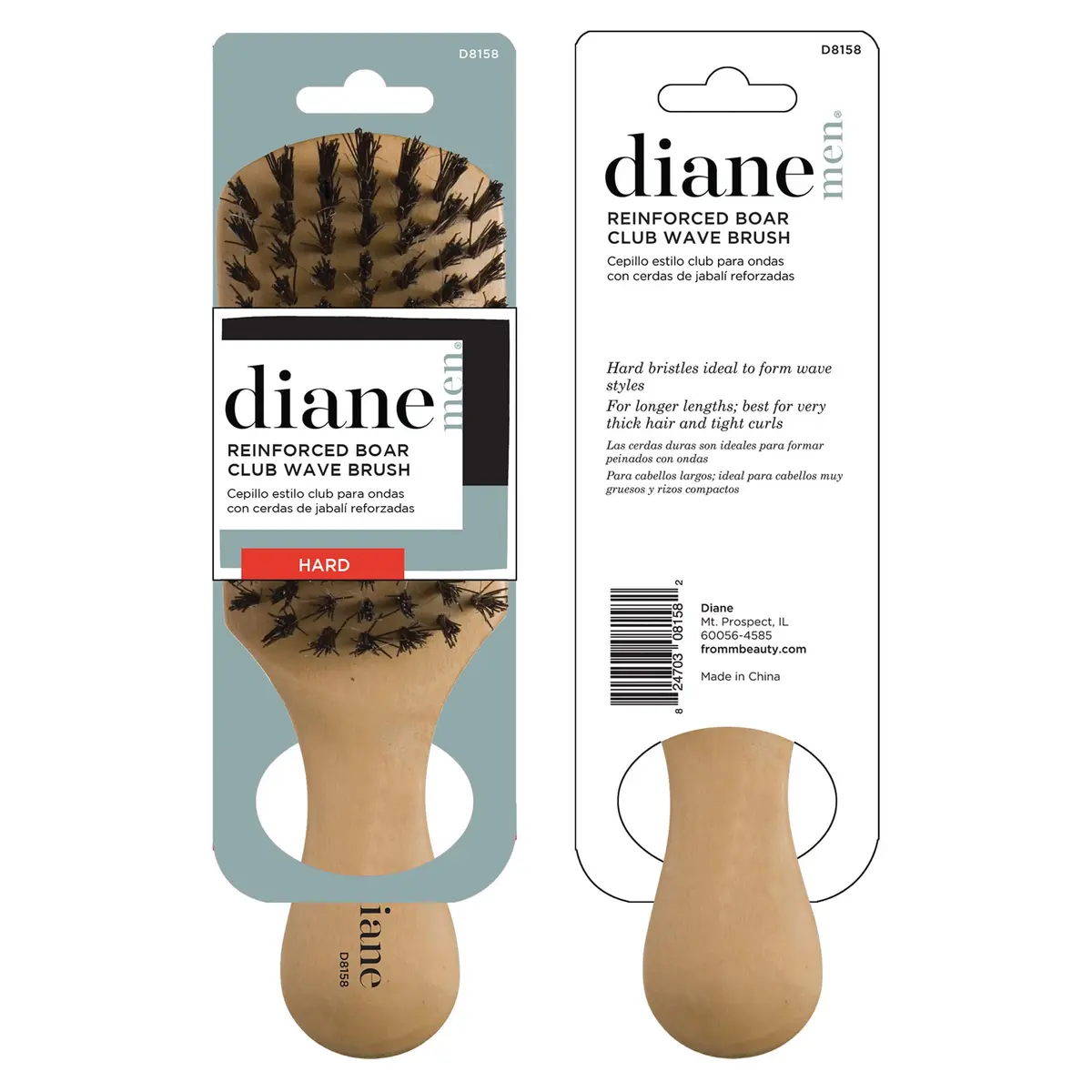 Diane Reinforced Boar Bristle Club Wave Brush for Men and Barbers – Hard Bristles for Thick to Coarse Hair – Use for Detangling, Smoothing, Wave Styles, Restore Shine and Texture | Durable, Natural Oil Distribution (120 chars) - view 5